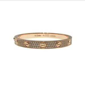 Cartier Love Bracelet Pave Diamond 18K Rose Gold Size 16